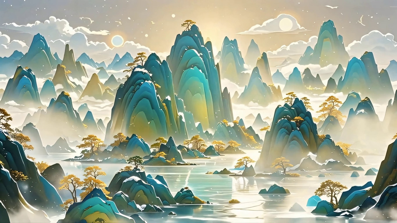 桂林山水中国风景千里江山图绿水青山翡翠风格国画大好河山- AI新